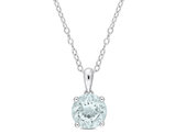 1.65 Carat (ctw) Aquamarine Solitaire Round Pendant Necklace in Sterling Silver with Chain (8mm)